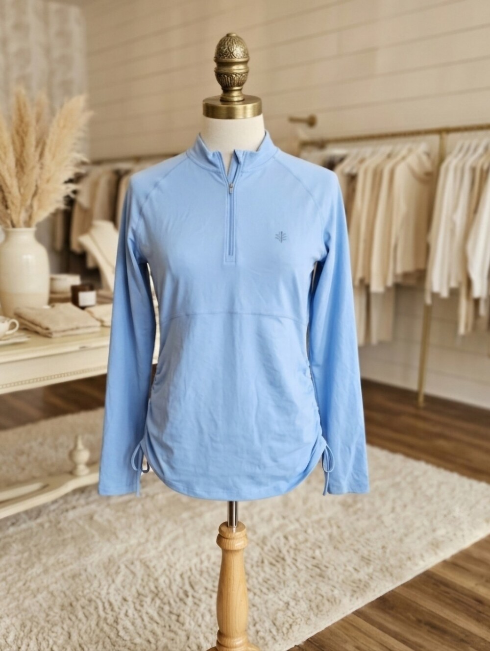Coolibar Light Blue Island Ruche Swim Shirt | UPF 50+ | Women’s Large
